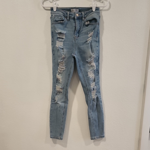 Wax Jean Light Blue Distressed Skinny Jeans - Picture 1 of 3